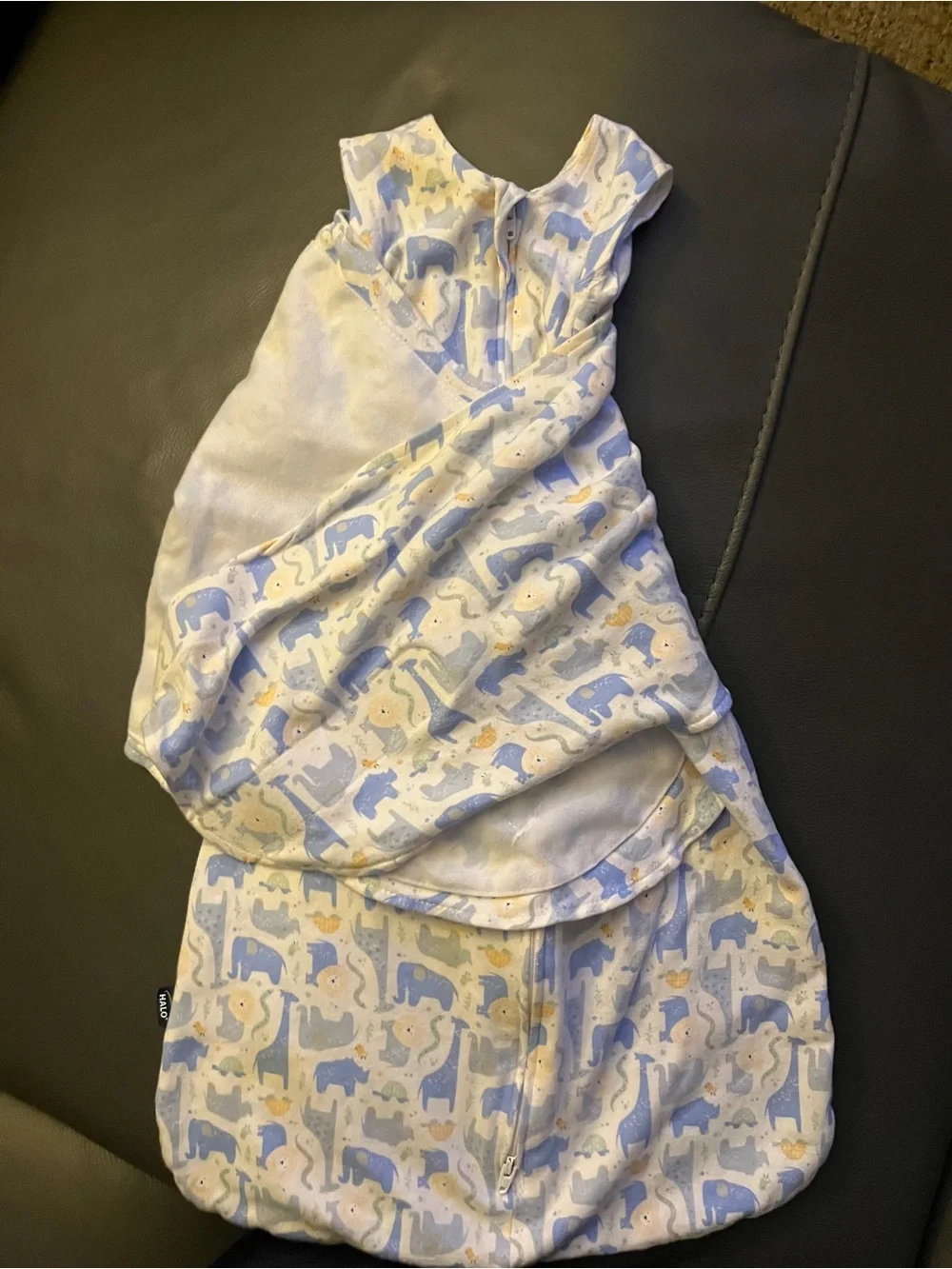 Halo Blue and Cream Animal-Print Sleep Sack Swaddle